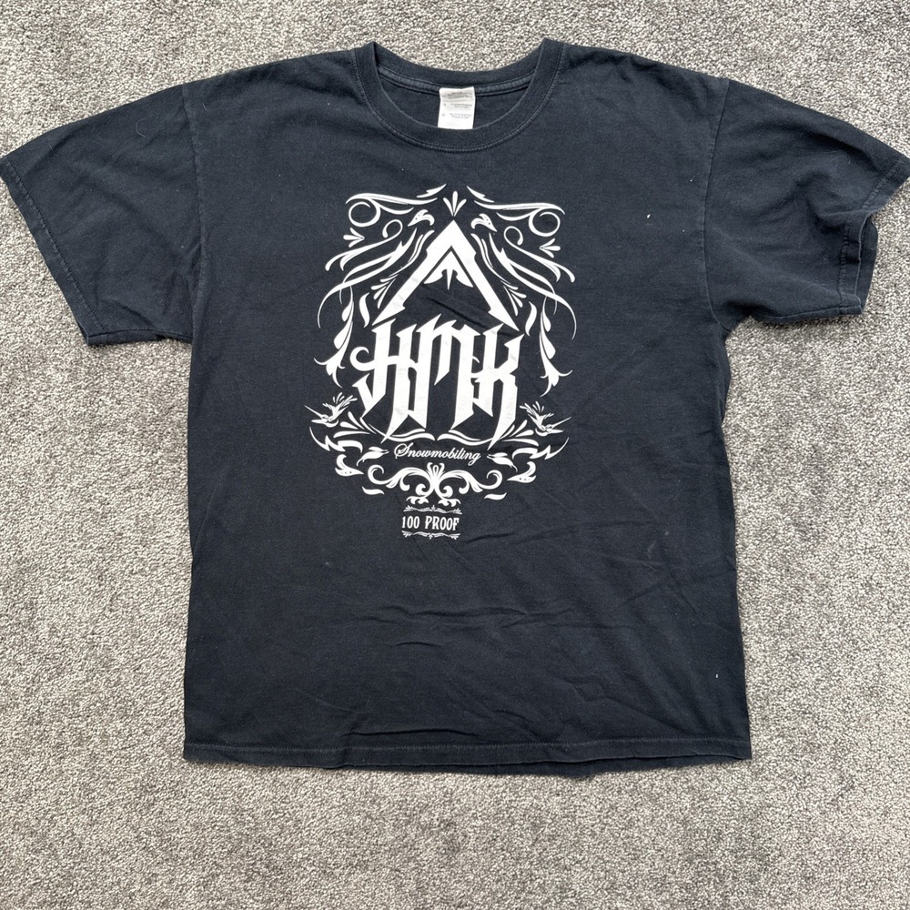VTG HMK Snowmobiling T Shirt Black Short Sleeve Crewneck Snow Sports Sled